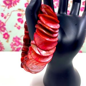 Vintage Y2K Red Abalone Shell Chip Stretchy Bracelet
